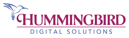 Hummingbird Digital Solutions logo with a blue hummingbird and maroon and blue text