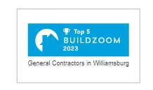 Top 5 BuildZoom 2023 badge for general contractors in Williamsburg