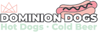 Dominion Dogs logo with hot dog graphic and slogan “Hot Dogs • Cold Beer”