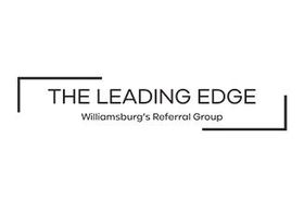 Logo reading “THE LEADING EDGE” with subtitle “Williamsburg’s Referral Group” in black text on white background