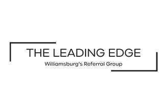 Logo reading “THE LEADING EDGE” with subtitle “Williamsburg’s Referral Group” in black text on white background