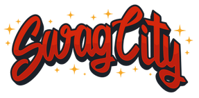 Stylized red-and-black “SwagCity” graffiti text with sparkles