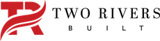 Two Rivers Built logo with red stylized R and black text on white background