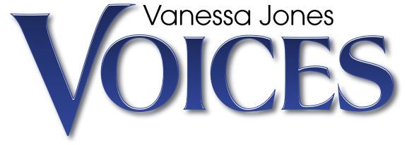 Vanessa Jones VOICES logo in blue text on a white background