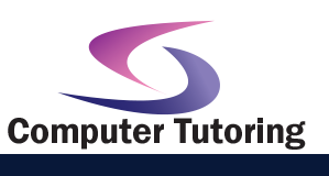 Computer Tutoring logo with purple and blue swoosh above black text