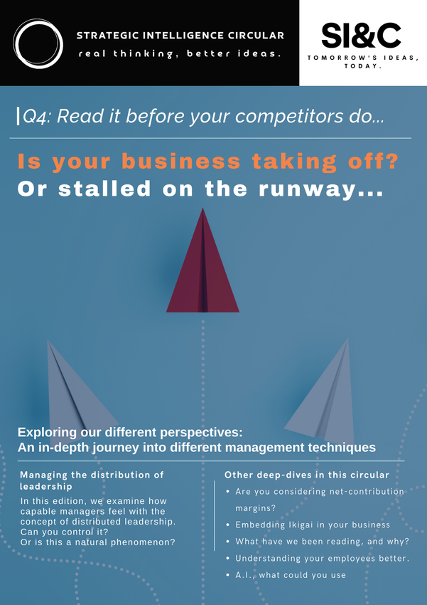 Poster: a business advertisement with paper airplanes and text 