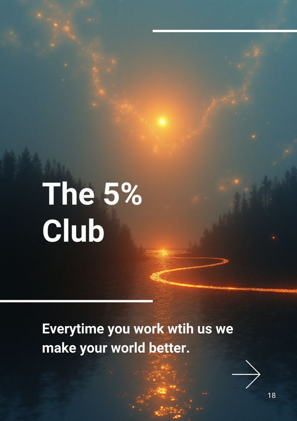 A river reflects a sunset, with text 