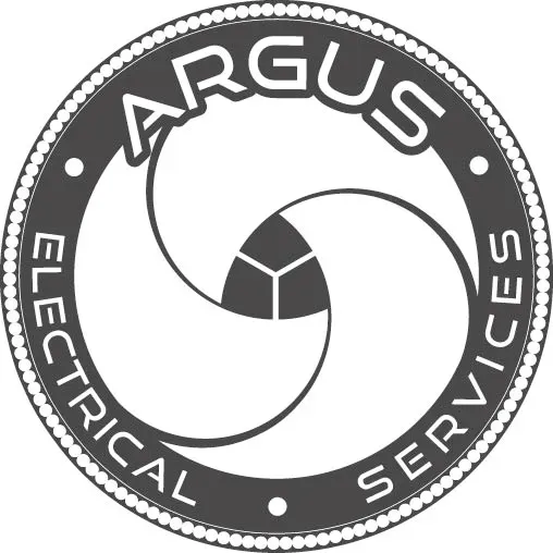 Logo for Argus Electrical Services, featuring a stylized swirl with central cube and text 