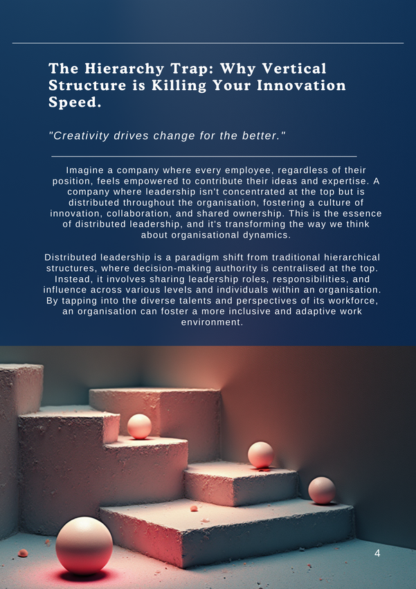 White spheres on ascending steps. Text: 