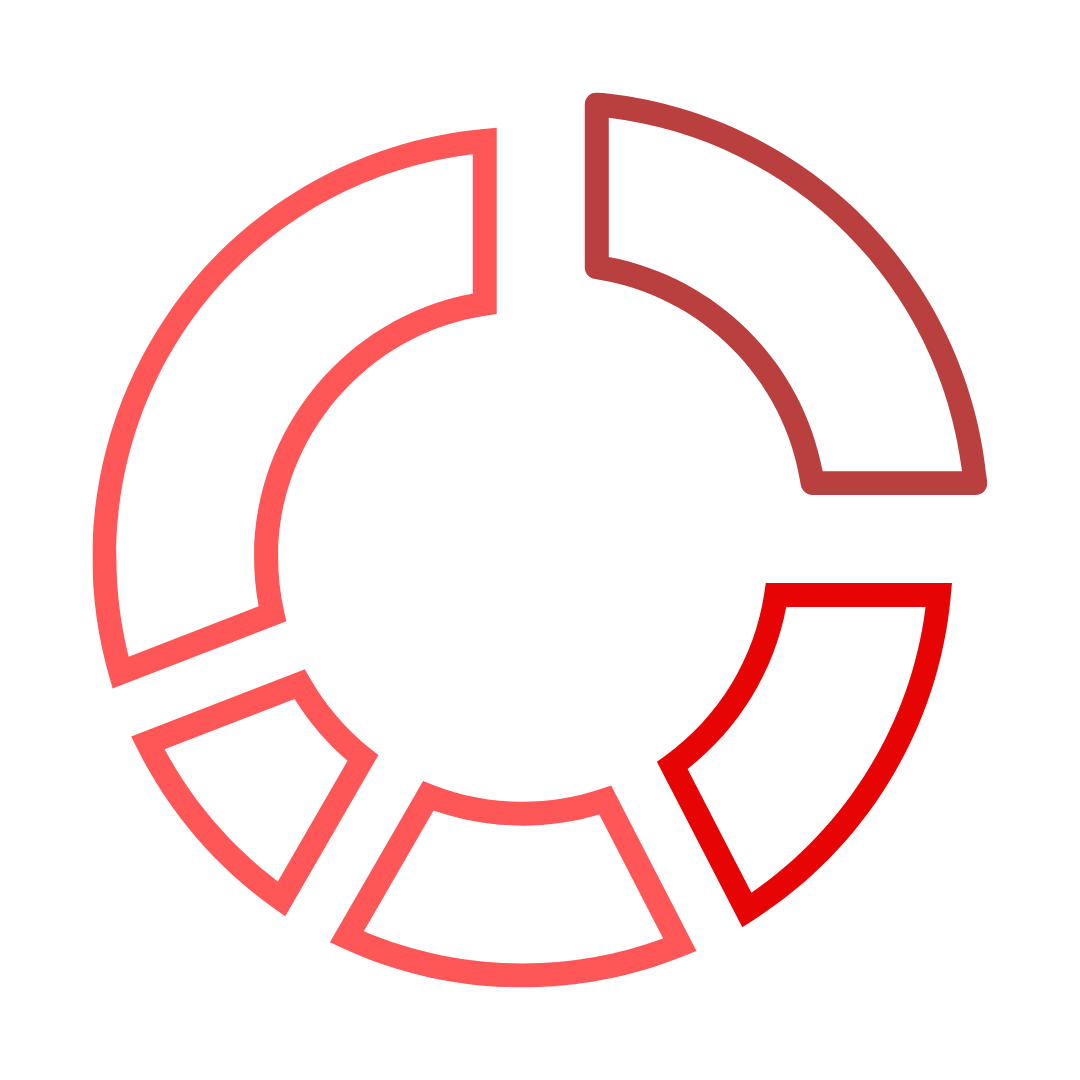 Pie chart with five segments, one navy blue and the rest gray-blue.