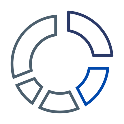 Pie chart with five segments, one navy blue and the rest gray-blue.