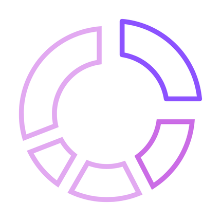 Pie chart with five segments, one navy blue and the rest gray-blue.