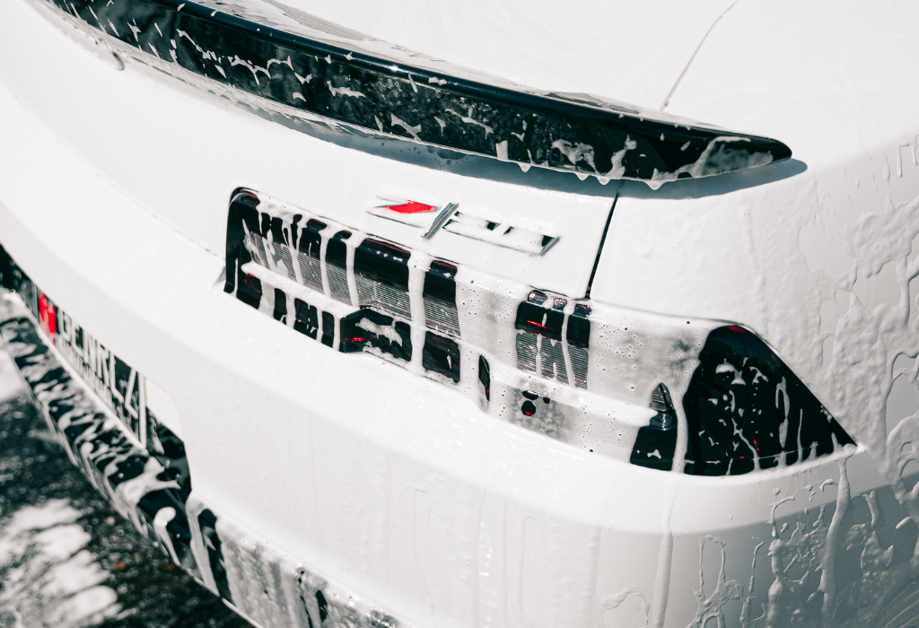 white car being washed