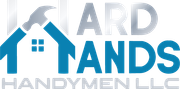 Logo for "Hard Hands Handymen LLC" features a blue house shape with a gray hammer, blue text on white.