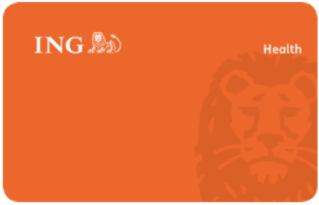 An orange ing health card with a lion on it