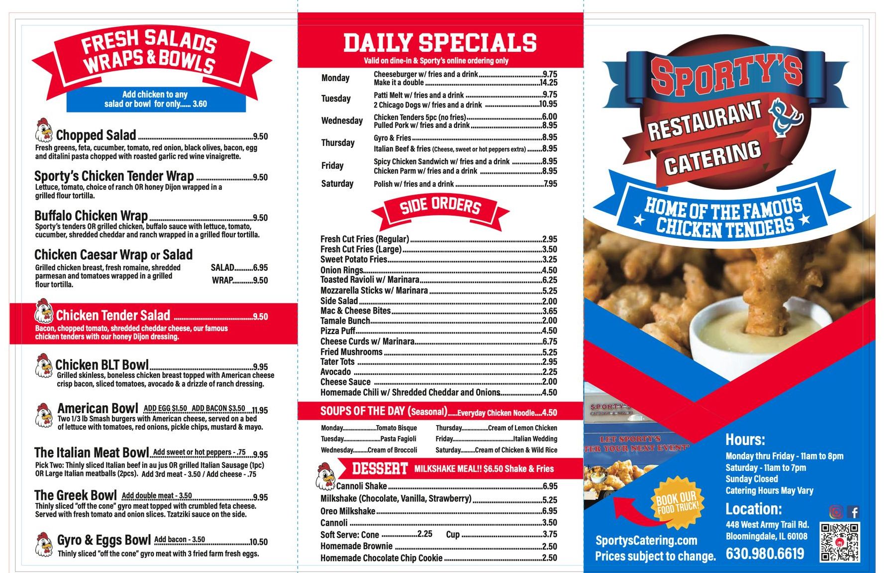 A menu for a restaurant called gyros and protein bowls