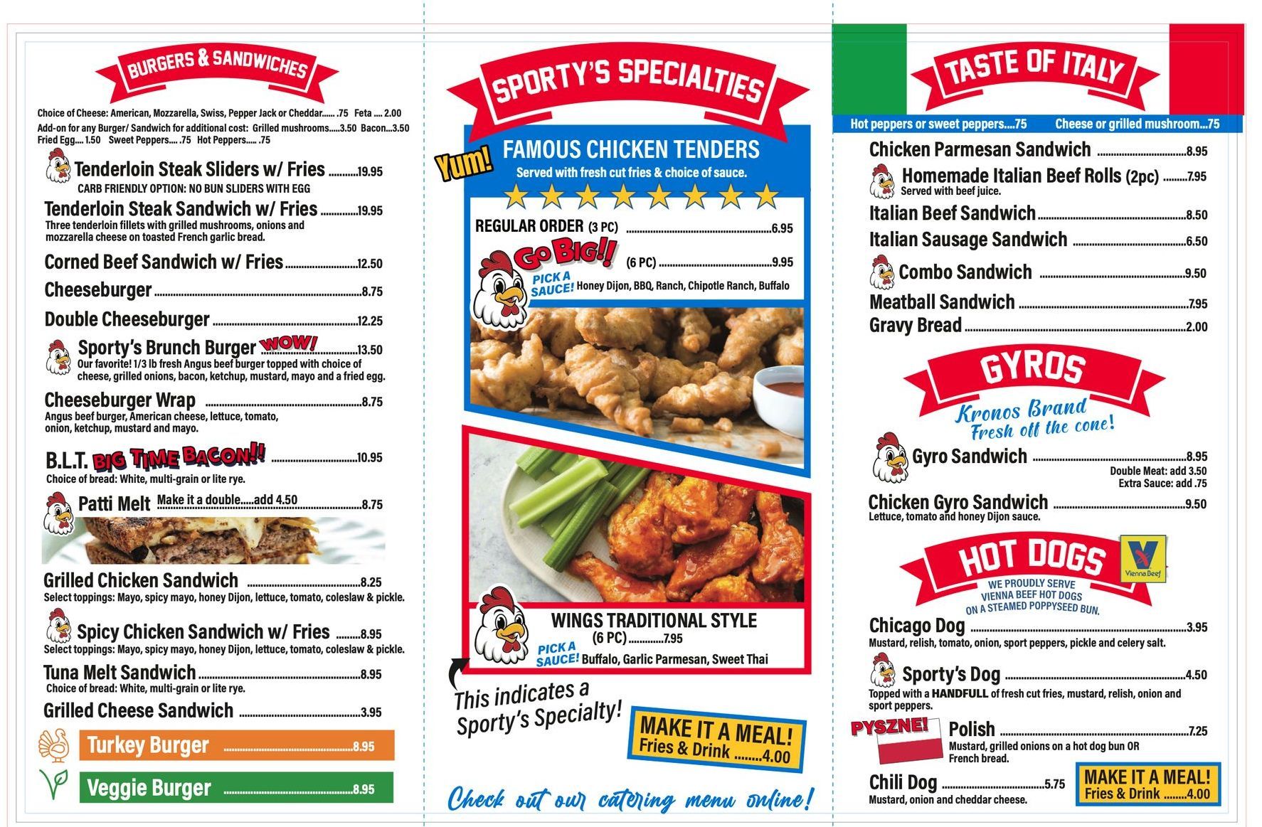 A menu for a restaurant called taste of italy