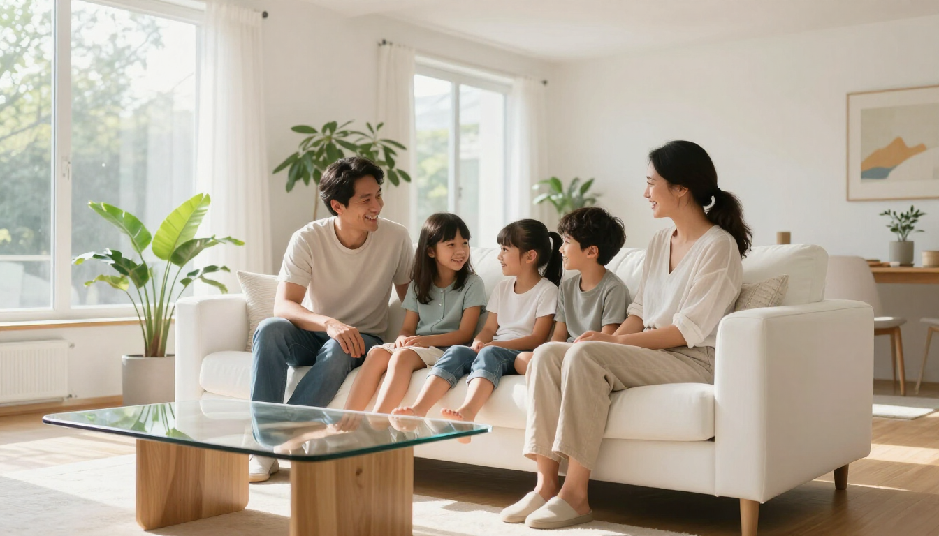 Familia disfrutando de un hogar limpio