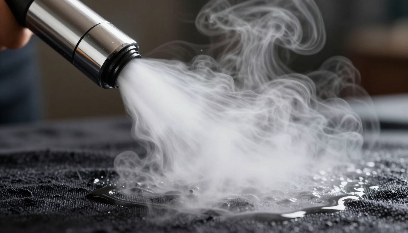 Máquina de vapor profesional trabajando en un tejido