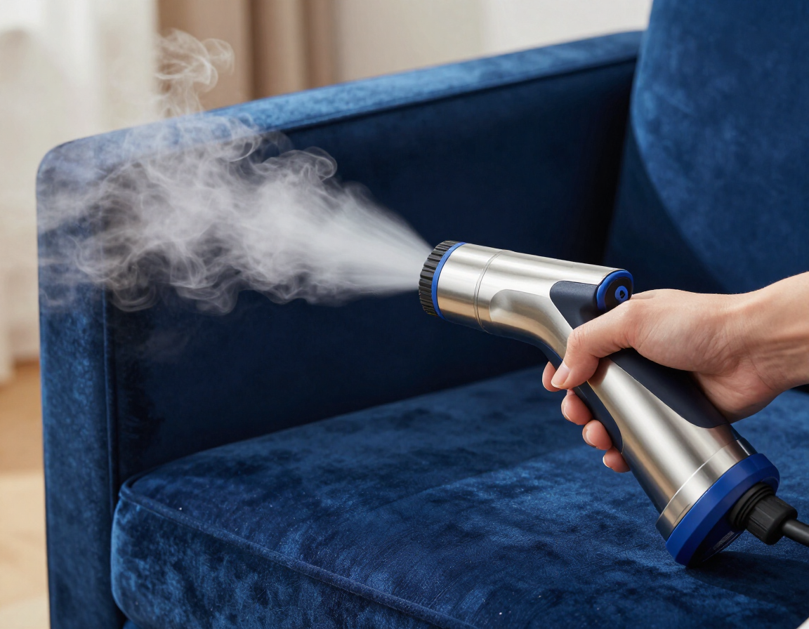Uso de vapor en sofá de terciopelo