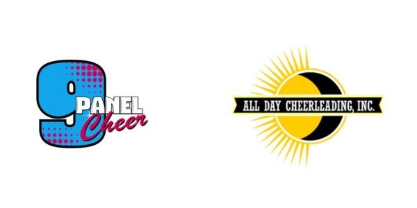 Logos for "9 Panel Cheer" and "All Day Cheerleading Inc."