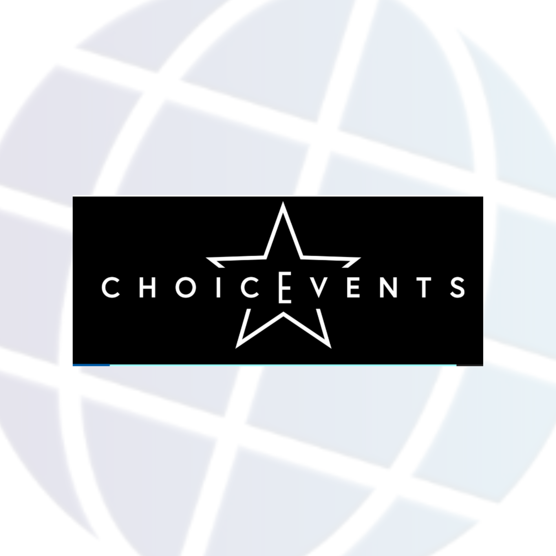 Logo for Choice Events, black rectangle with white text 