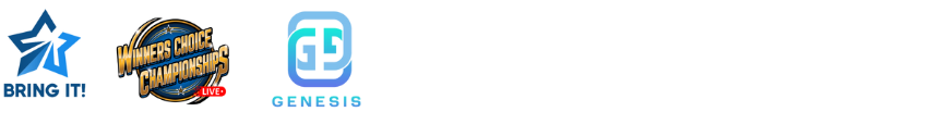 Logos for Bring It!,  Worlds of Champions, and Genesis.