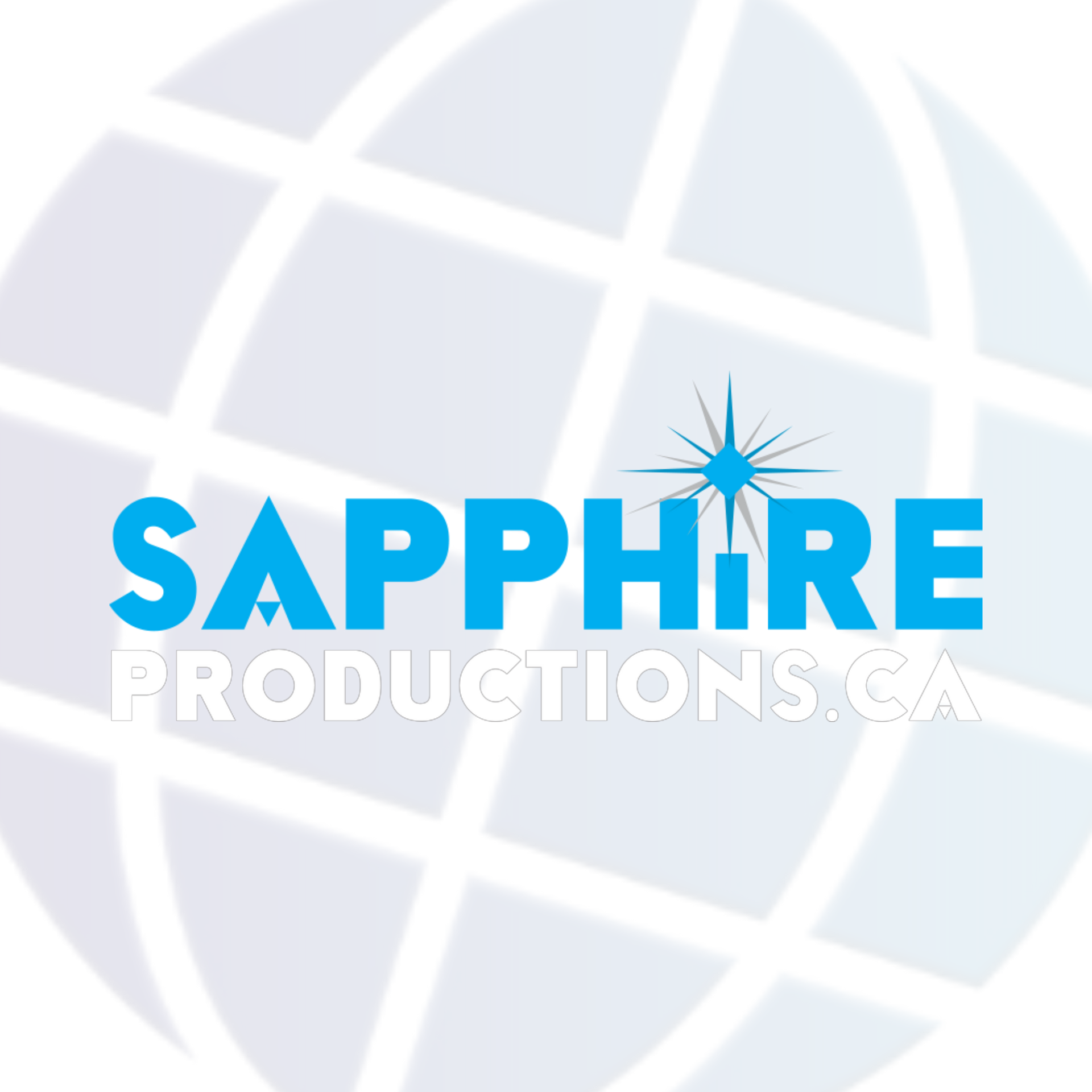 Sapphire Productions logo with blue text on a globe backdrop; includes a starburst design.