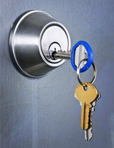 blue key in lock