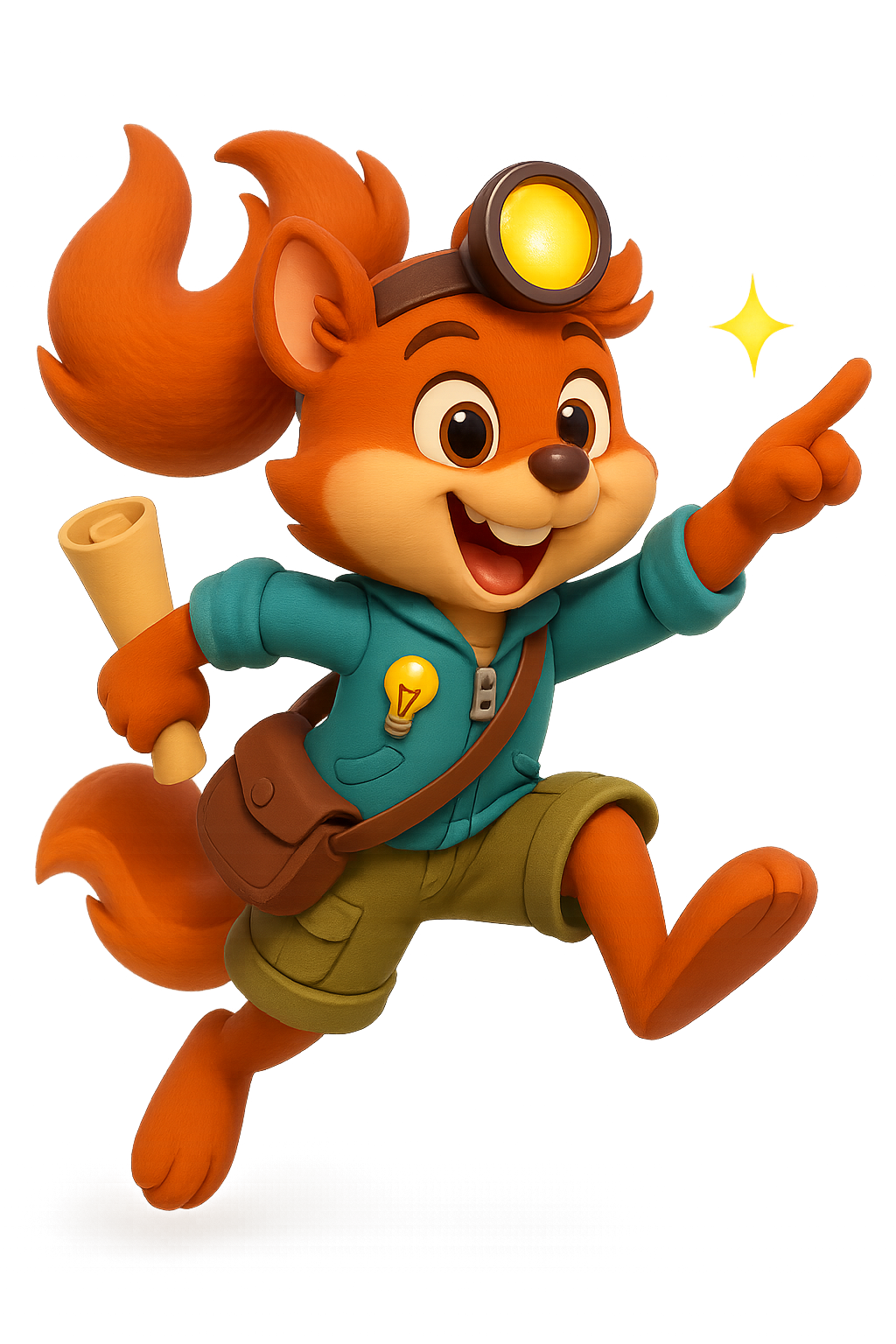 Tilda the chestnut squirrel with tools and blueprints, symbol of initiative in kids’ stories.