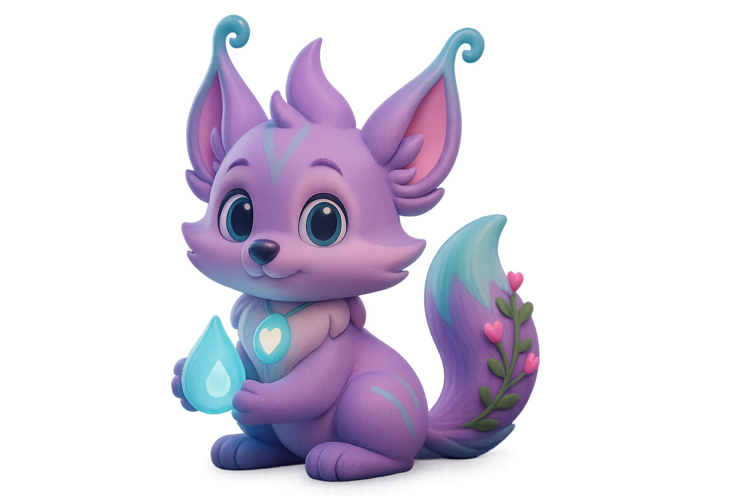 Willowdrop the silver-lavender fox with glowing pendant, symbol of forgiveness in kids’ stories.