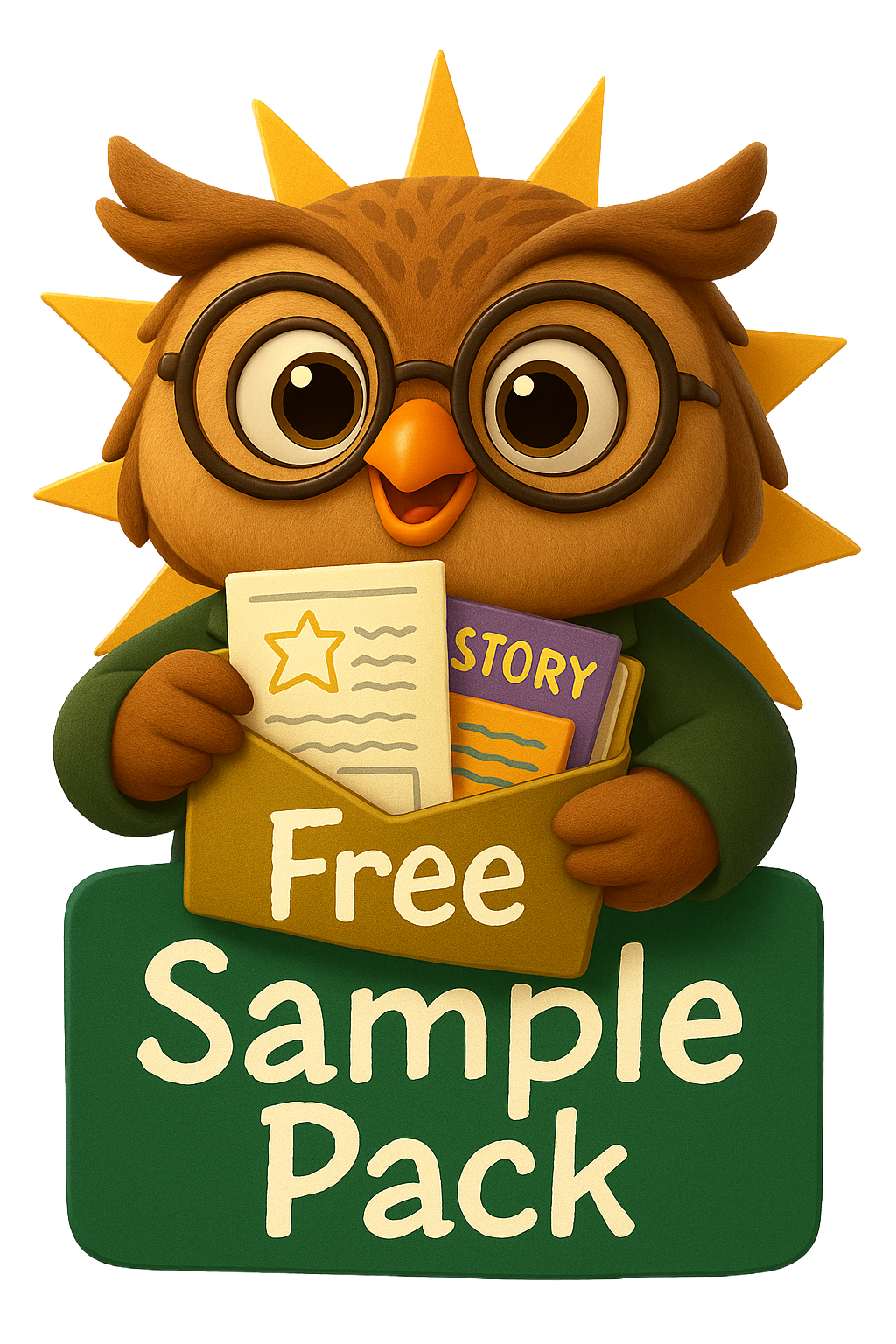 Cartoon owl with glasses holding a 