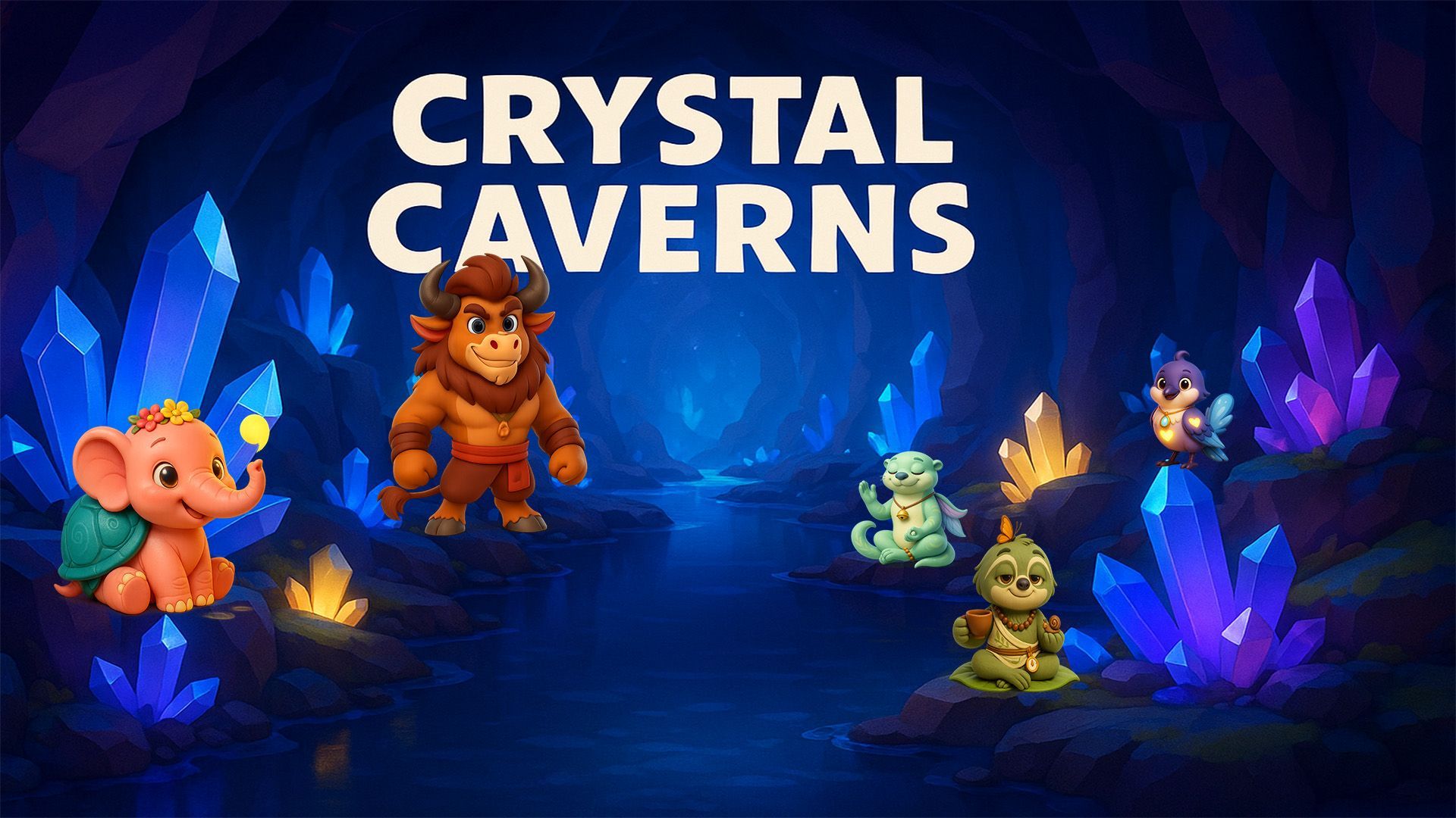 Shimmering caves with glowing crystals and underground rivers