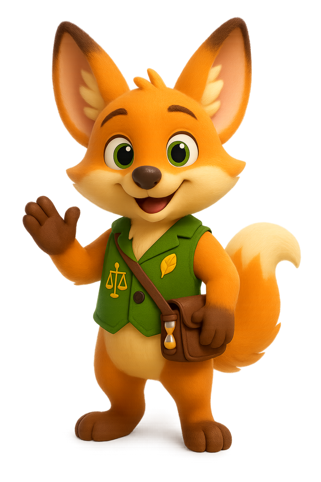 Felix the fennec fox with glowing ears and scroll pouch, symbol of fairness and balance in Tiny Tales Land kids’ stories.