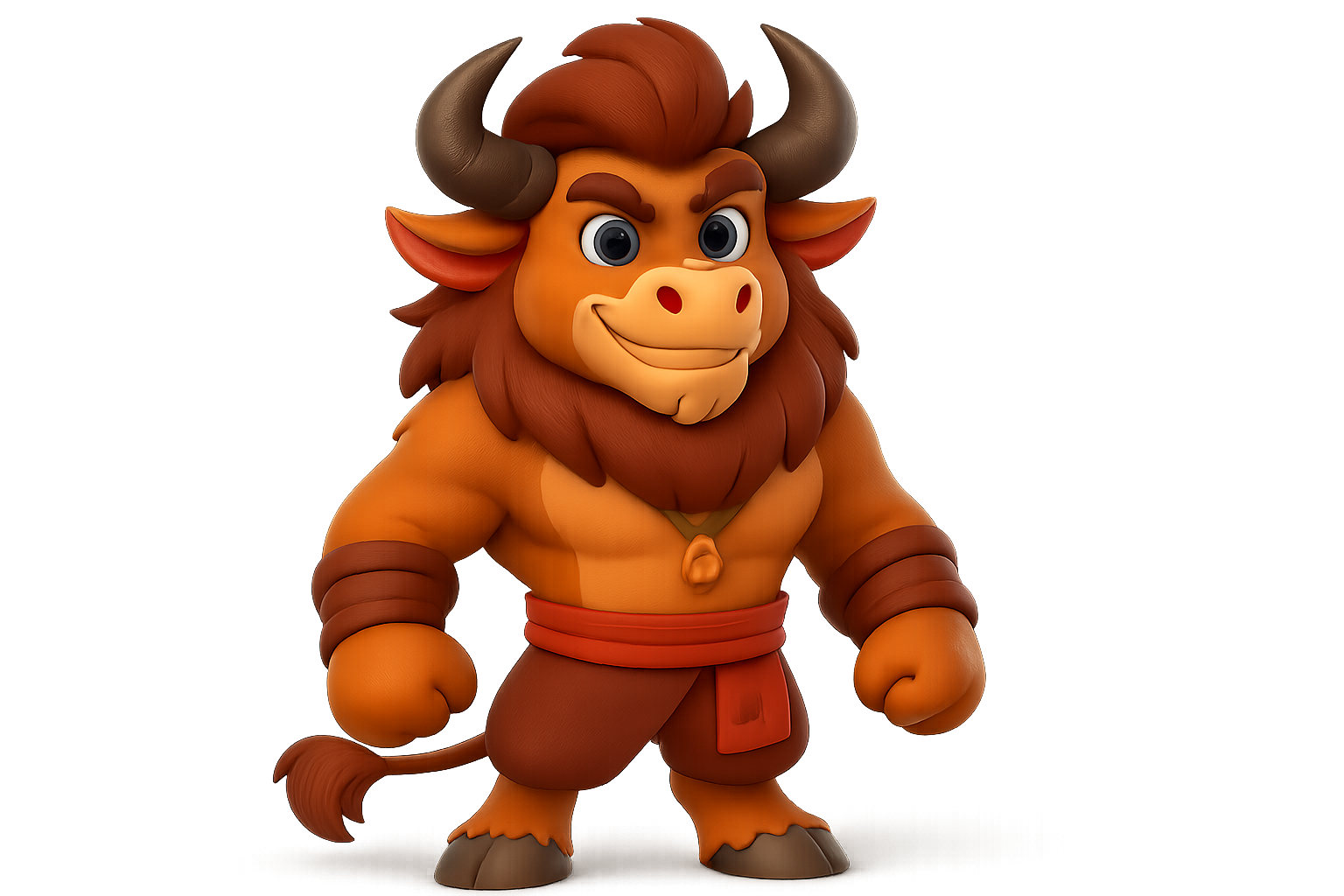 Sturro the ox-lion with glowing aura and horns, symbol of courage in kids’ stories.