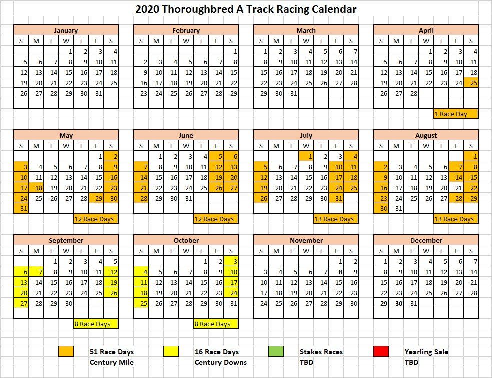 2020 Thoroughbred A Track Calendar