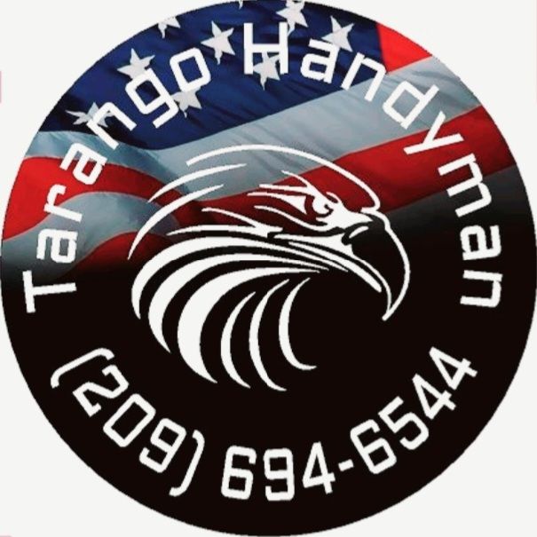 A logo for tarango handyman with an american flag in the background