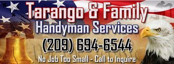 A logo for tarango handyman with an american flag in the background