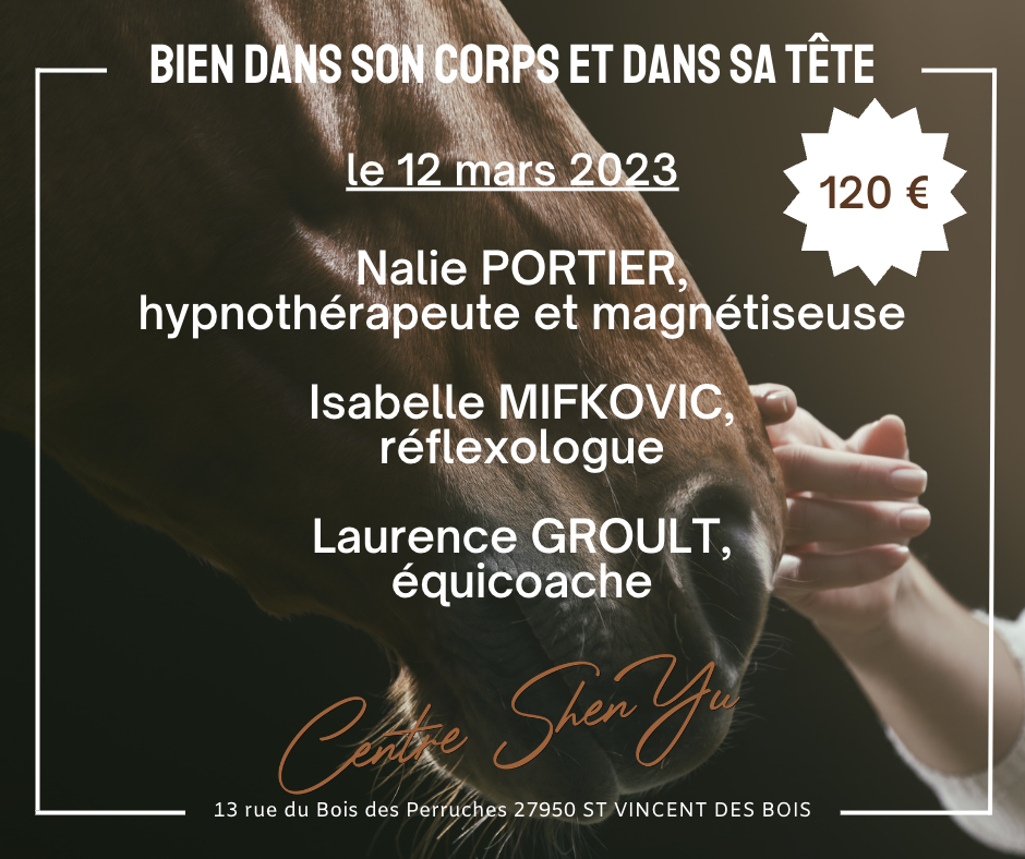 une affiche avec une photo d' un cheval et les mots bien dans son corps et dans sa tête