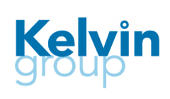 Kelvin Group logo in blue; word “group” is partially transparent beneath.