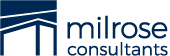 Milrose Consultants logo with stylized architectural graphic.