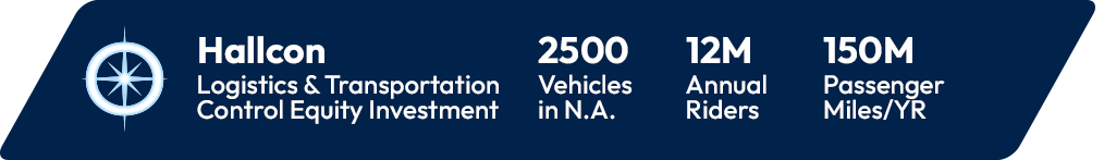 Halicon logo and statistics: 2500 vehicles, 12M annual riders, 150M passenger miles/yr.
