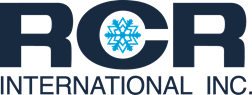 RCR International Inc. logo with dark blue letters and a snowflake in a circle.