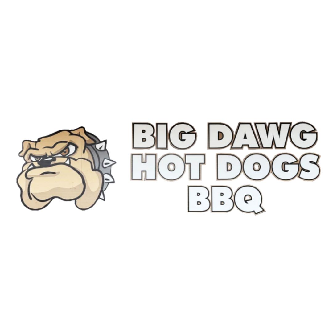 The logo for big dawg hot dogs bbq is coming soon.