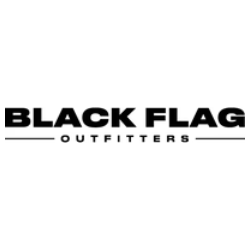 The logo for black flag outfitters is black and white.