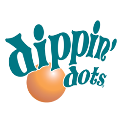 A blue and orange logo for dippin dots