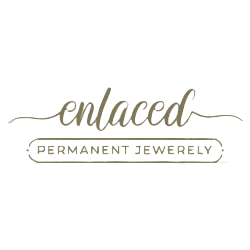 A logo for a permanent jewelry company called enlaced.
