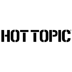 A black and white logo for hot topic on a white background.