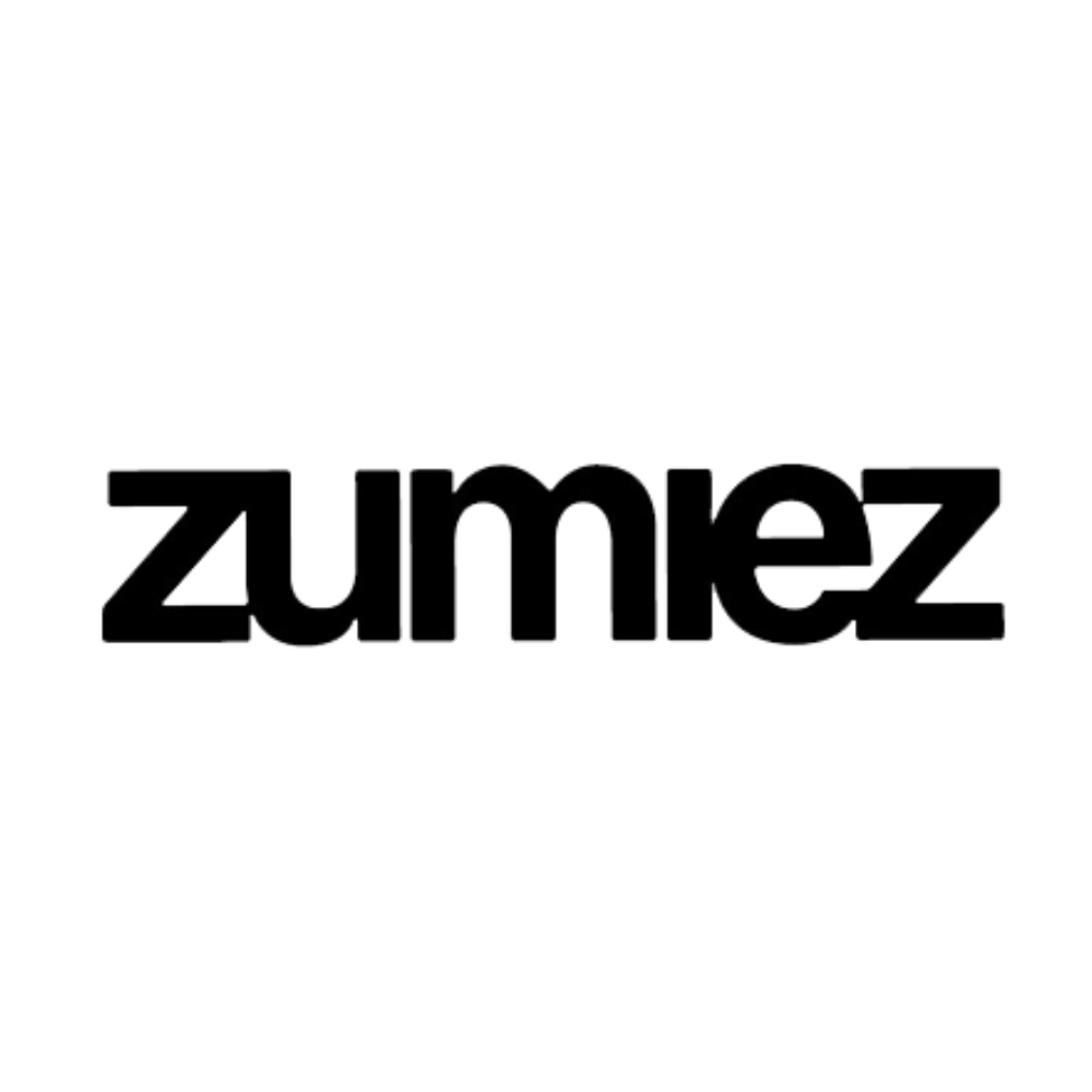 A black and white logo for zumiez on a white background.