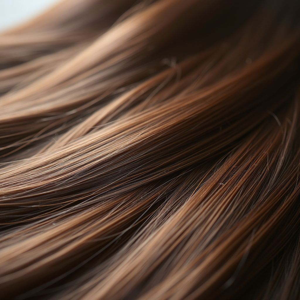 Close-up of shiny, flowing brown hair strands.